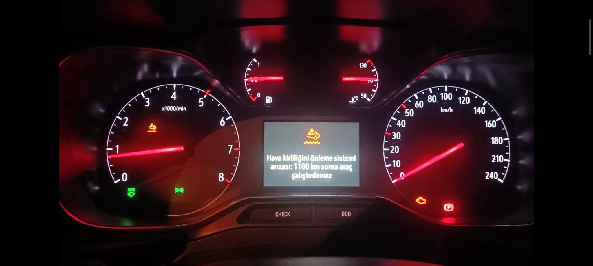 Hava kirliliği önleme sistemi arızası 1100 km sonra araç çalıştırılamaz uyarısı göstergesi